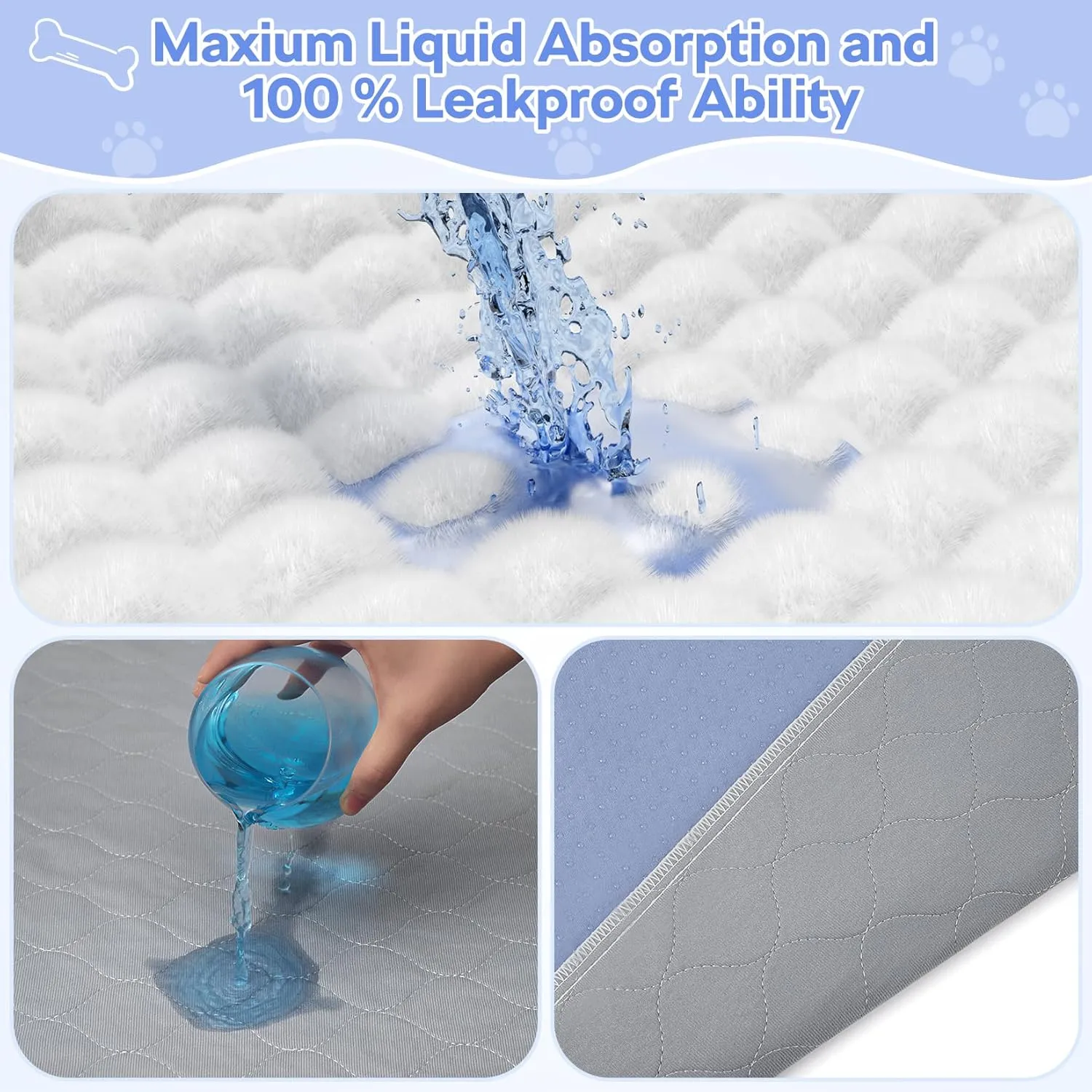 72" x 72" Extra Large Puppy Pads - Waterproof Quick Drying Pee Pads for Dogs, Reusable Pet Training Pads, Anti-Slip Floor Mat for Dogs, Cats, Bunny, Seniors Bed Pad, 1 Pack