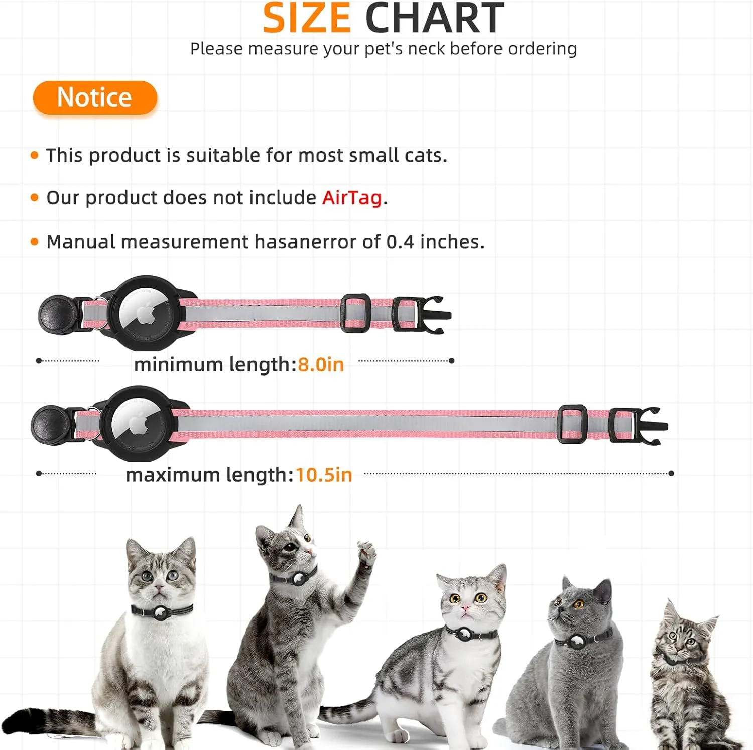 Airtag Cat Collar Breakaway, Odokele Reflective Cats Collars with Apple Air Tag Holder for Kitten, Cat GPS Tracker Adjustable Collars with Safety Quick Release Buckle for Kitties and Puppies - Pink