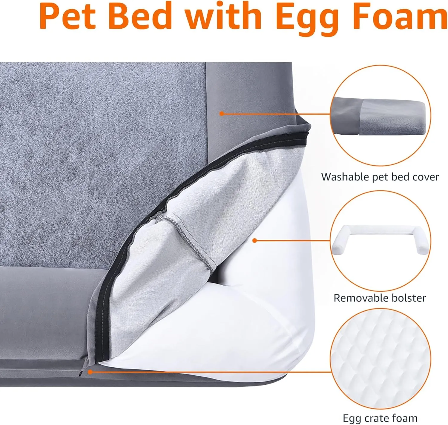Amazon Basics Foam Living Room Couch Dog Pet Bed with Removable Cover, Grey, 36" x 27"