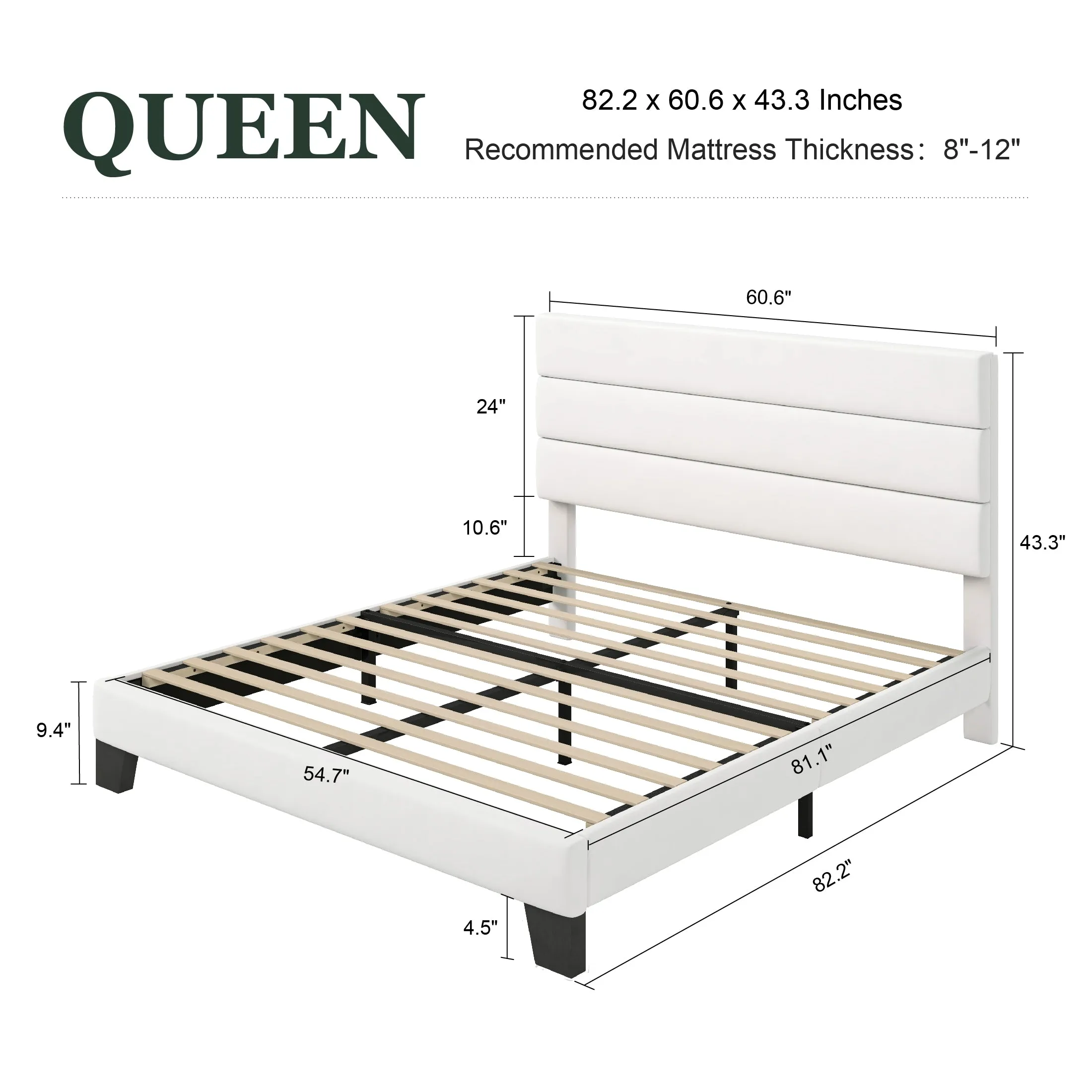 Amolife Platform Bed Frame with Upholstered Velvet Headboard, No Box Spring Needed, Easy Assembly, White