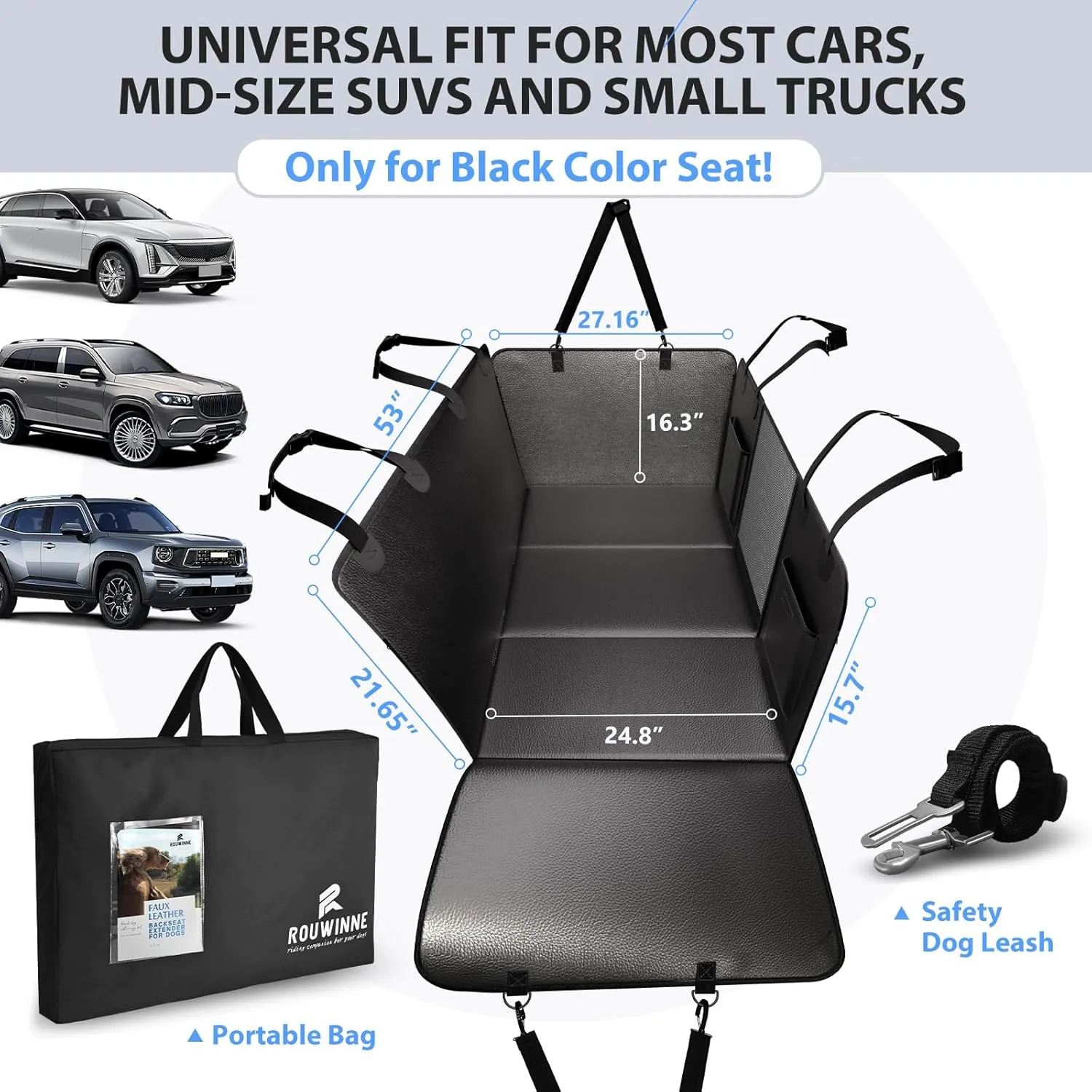 Back Seat Extender for Dogs-Upgraded PU Leather, Hard Bottom Dog Car Seat Cover for Back Seat, Anti-Scratch Backseat Extender for Dogs,Waterproof Dog Hammock for Car, SUV, 420lbs