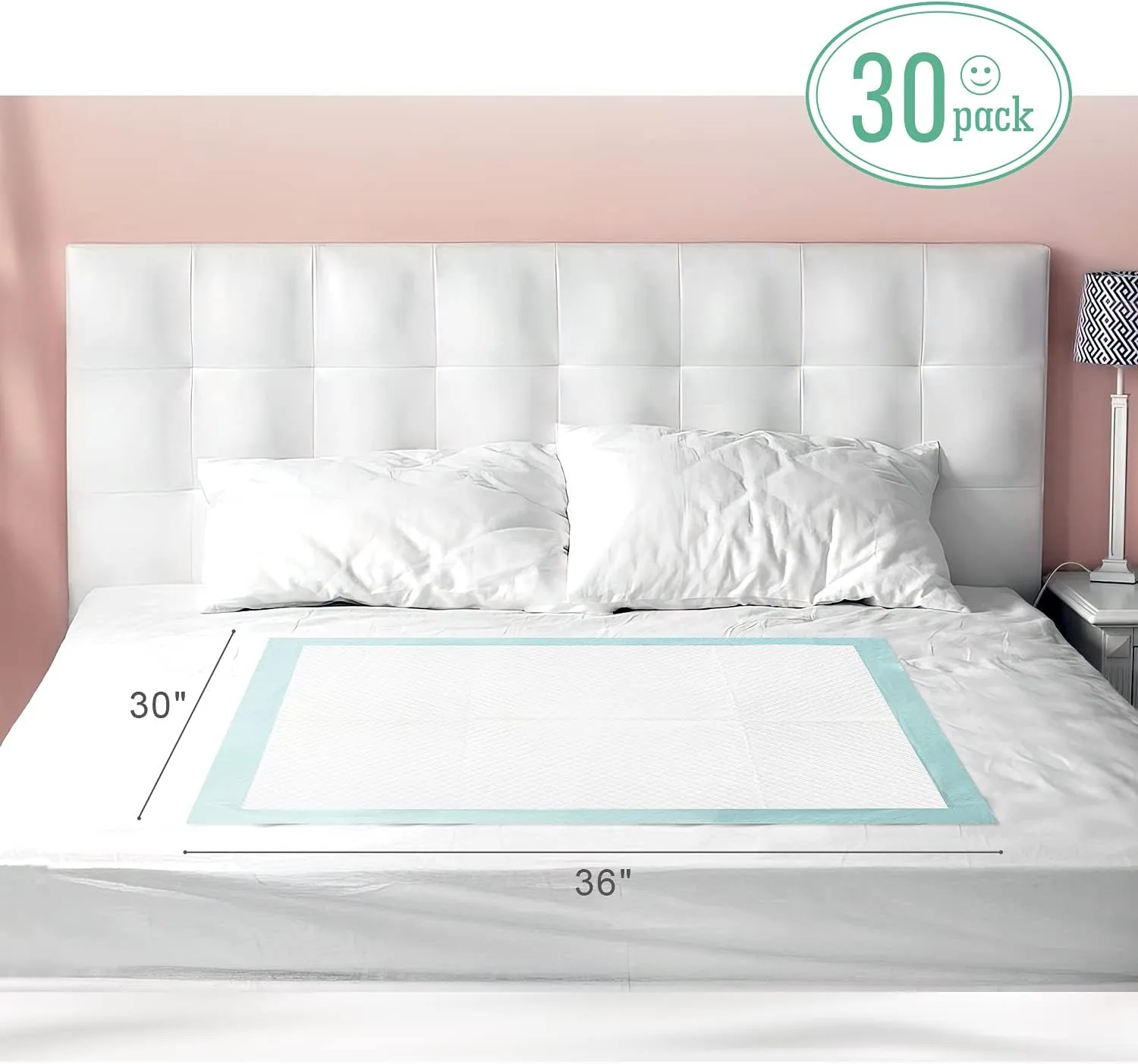 Bed Pads with Adhesive Strips 30'' X 36'' Disposable Underpads Extra Large Thicker Incontinence Pads for Unisex Adult, Senior, Kids and Pet (30 Count)