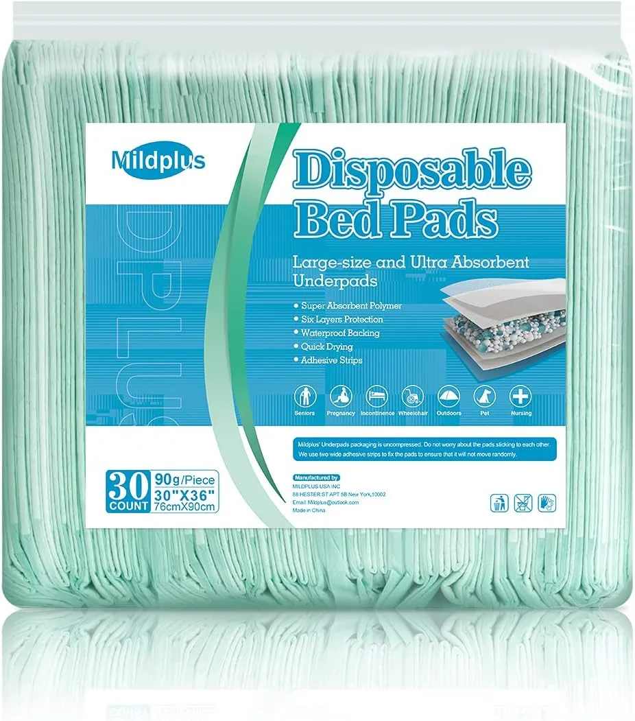 Bed Pads with Adhesive Strips 30'' X 36'' Disposable Underpads Extra Large Thicker Incontinence Pads for Unisex Adult, Senior, Kids and Pet (30 Count)