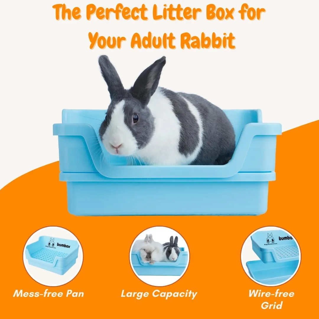 Bumbox Rabbit Large Litter Box w/Plastic Grid Safe for Bunny feet - Training Rabbit Cage Indoor or Outdoor for Small and Large Animal, 15.75in - Blue
