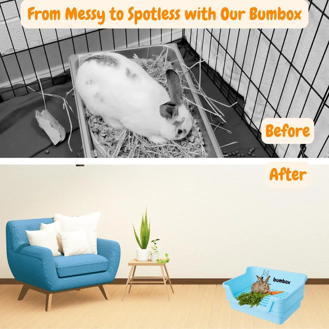 Bumbox Rabbit Large Litter Box w/Plastic Grid Safe for Bunny feet - Training Rabbit Cage Indoor or Outdoor for Small and Large Animal, 15.75in - Blue