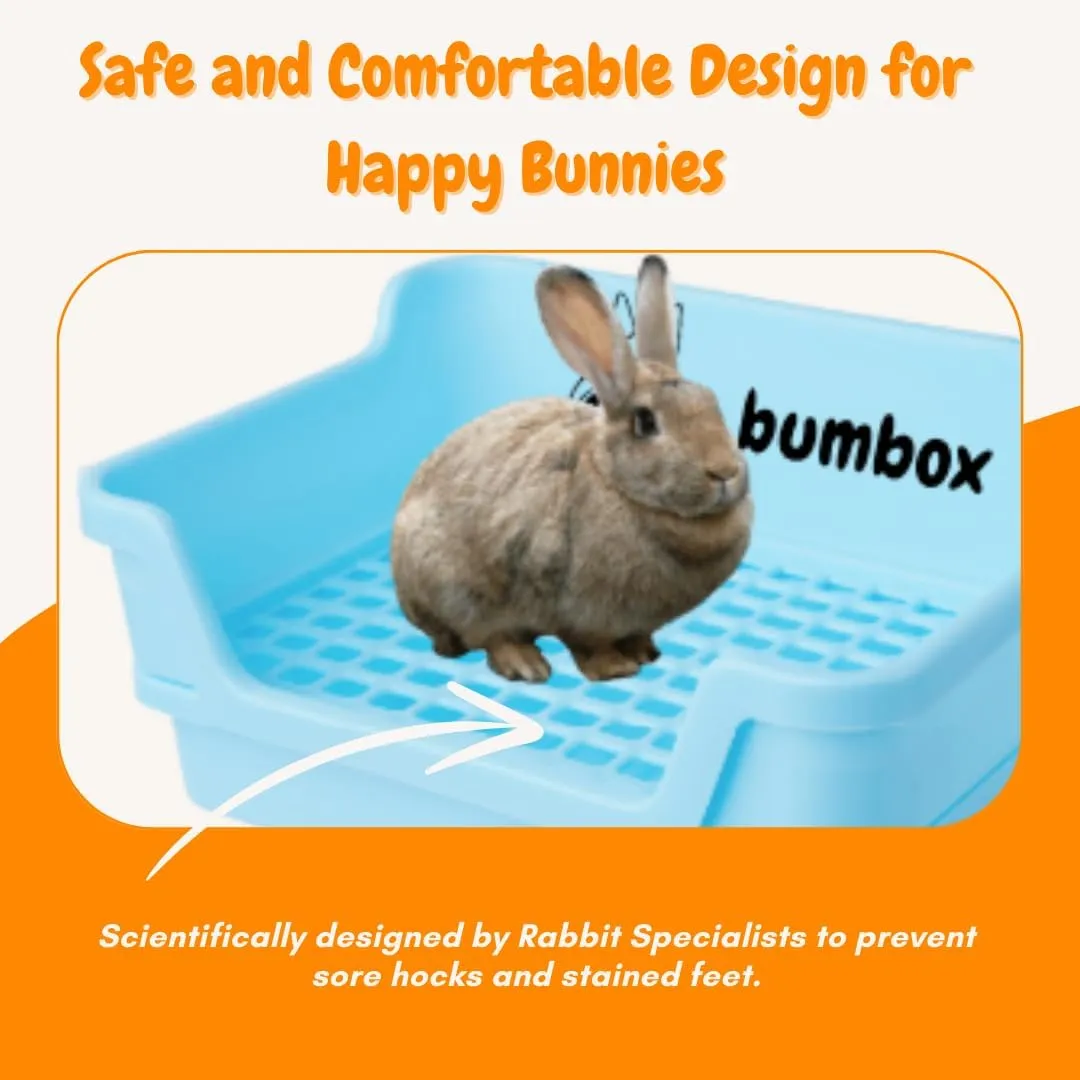 Bumbox Rabbit Large Litter Box w/Plastic Grid Safe for Bunny feet - Training Rabbit Cage Indoor or Outdoor for Small and Large Animal, 15.75in - Blue