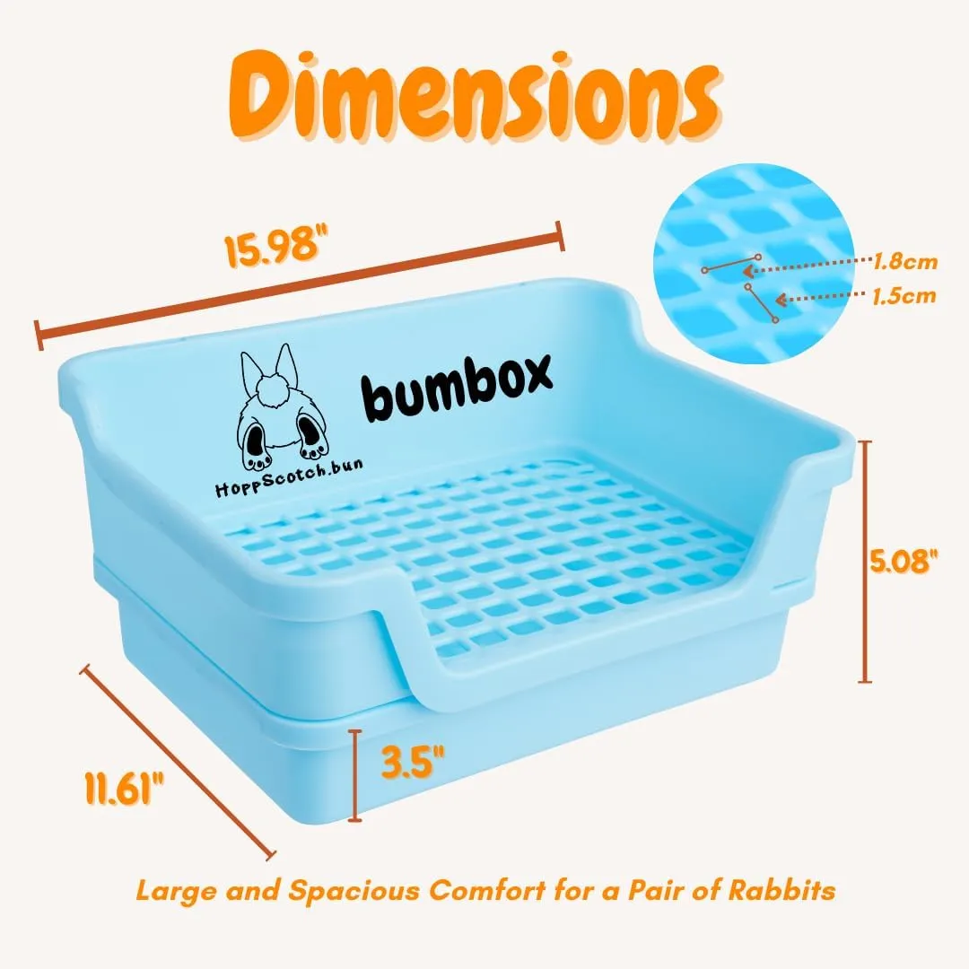 Bumbox Rabbit Large Litter Box w/Plastic Grid Safe for Bunny feet - Training Rabbit Cage Indoor or Outdoor for Small and Large Animal, 15.75in - Blue