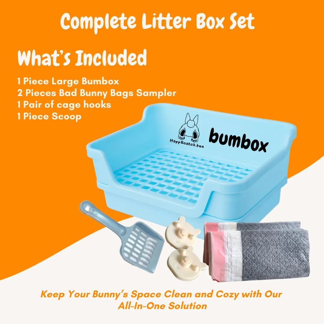 Bumbox Rabbit Large Litter Box w/Plastic Grid Safe for Bunny feet - Training Rabbit Cage Indoor or Outdoor for Small and Large Animal, 15.75in - Blue