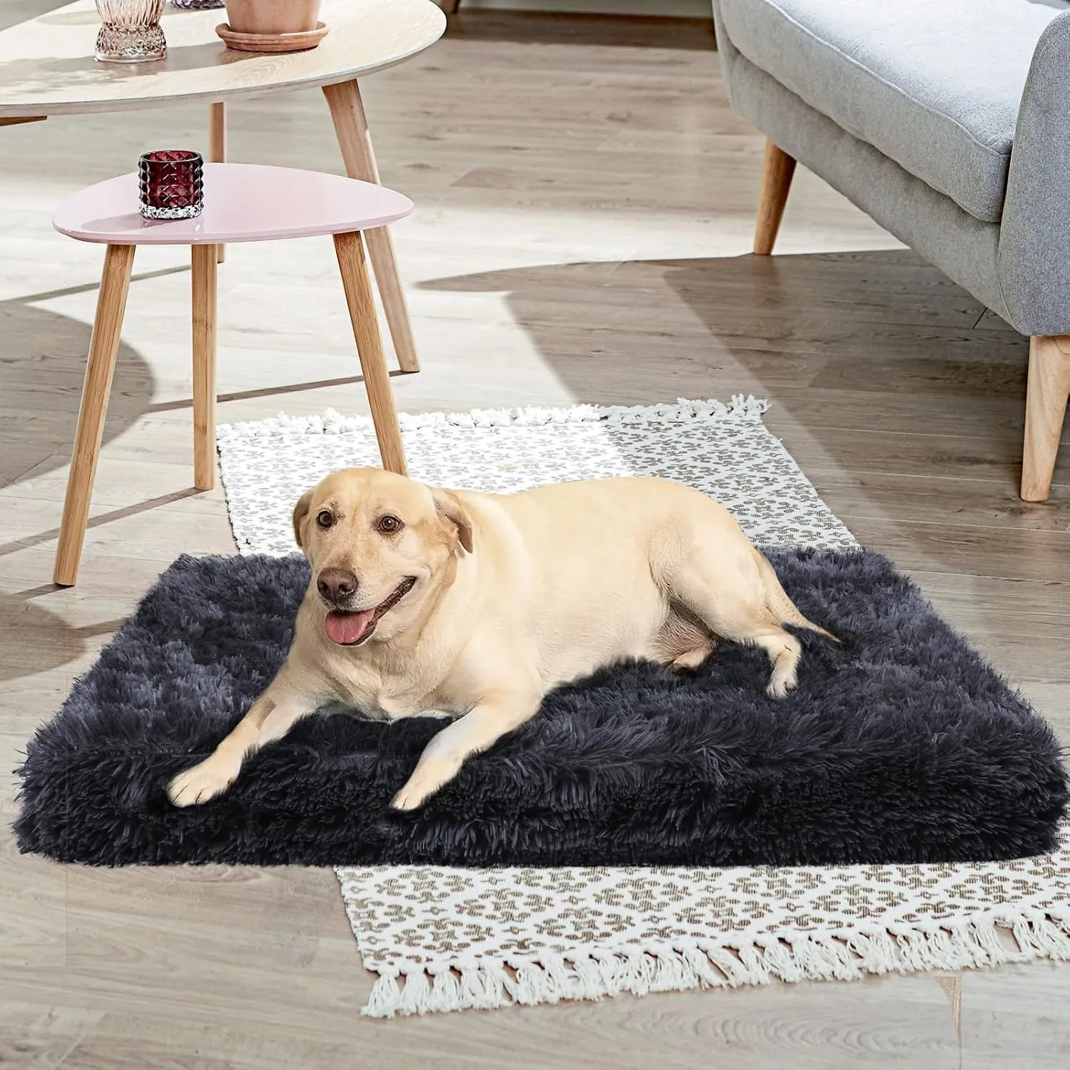 Calming Dog Bed Cover - Washable Large Dog Bed Covers Fluffy Plush Replacement, Waterproof Dog Bed Liner, Pet Bed Cover with Zipper 41x27x3.5 Inches, Black, Cover Only