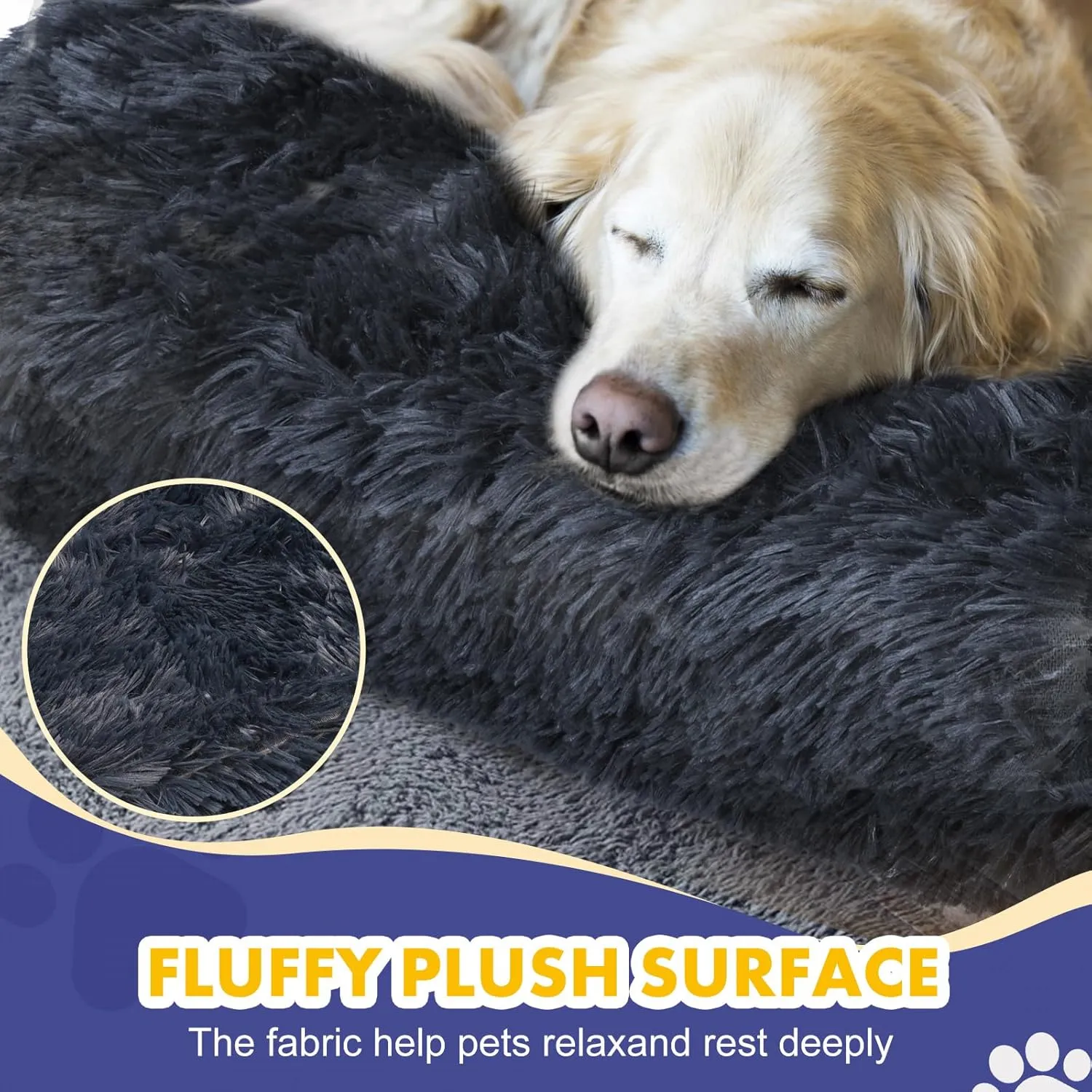 Calming Dog Bed Cover - Washable Large Dog Bed Covers Fluffy Plush Replacement, Waterproof Dog Bed Liner, Pet Bed Cover with Zipper 41x27x3.5 Inches, Black, Cover Only