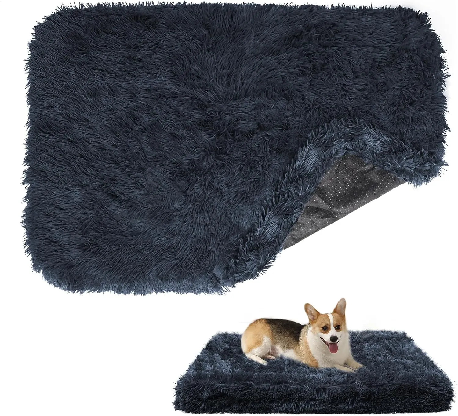 Calming Dog Bed Cover - Washable Large Dog Bed Covers Fluffy Plush Replacement, Waterproof Dog Bed Liner, Pet Bed Cover with Zipper 41x27x3.5 Inches, Black, Cover Only