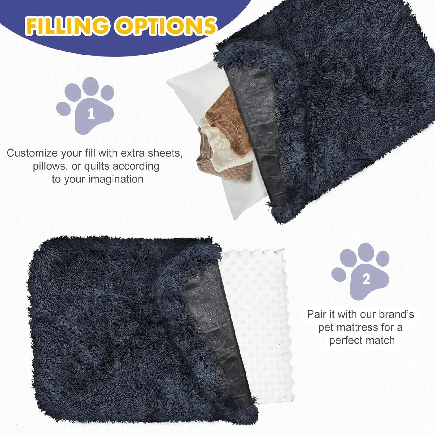 Calming Dog Bed Cover - Washable Large Dog Bed Covers Fluffy Plush Replacement, Waterproof Dog Bed Liner, Pet Bed Cover with Zipper 41x27x3.5 Inches, Black, Cover Only