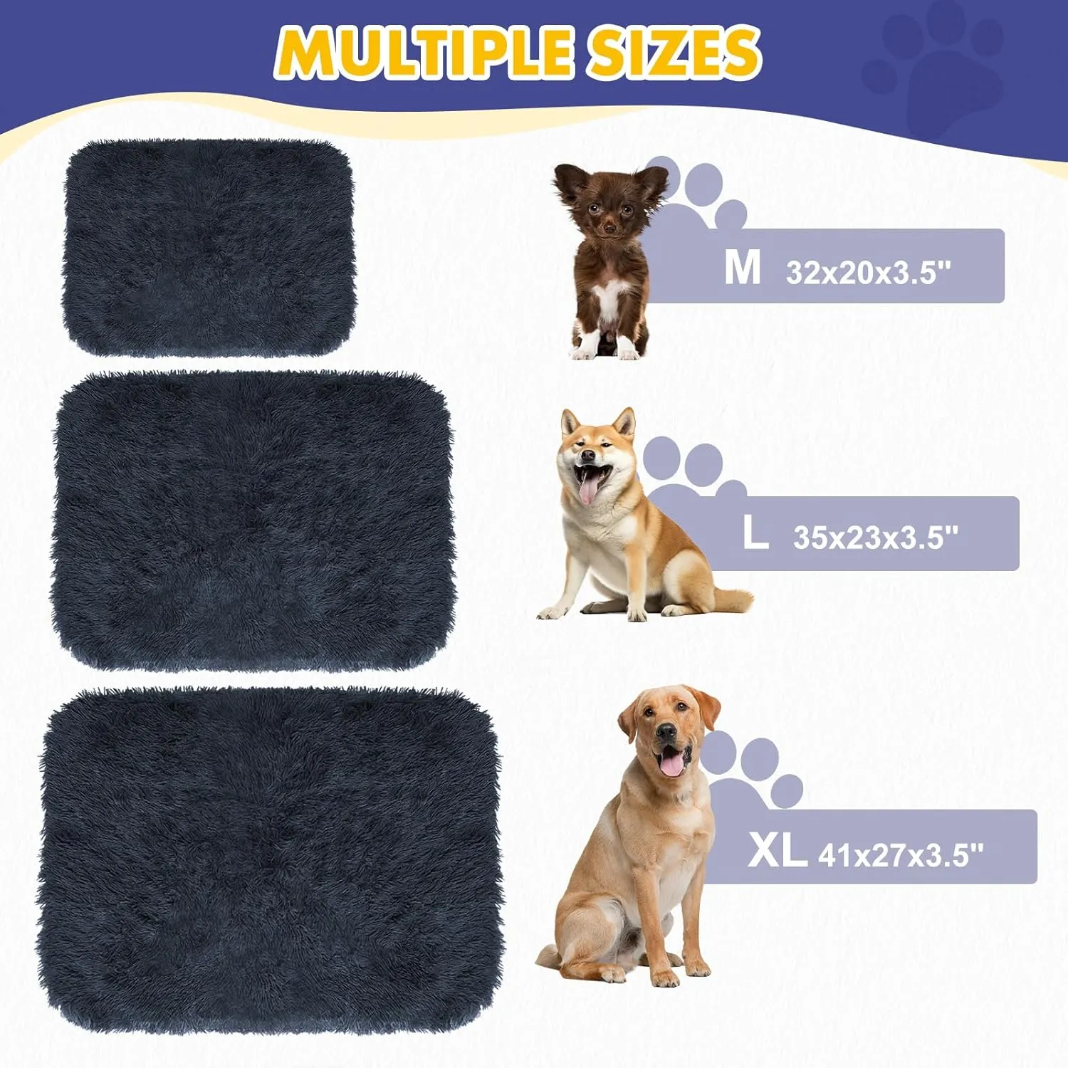 Calming Dog Bed Cover - Washable Large Dog Bed Covers Fluffy Plush Replacement, Waterproof Dog Bed Liner, Pet Bed Cover with Zipper 41x27x3.5 Inches, Black, Cover Only