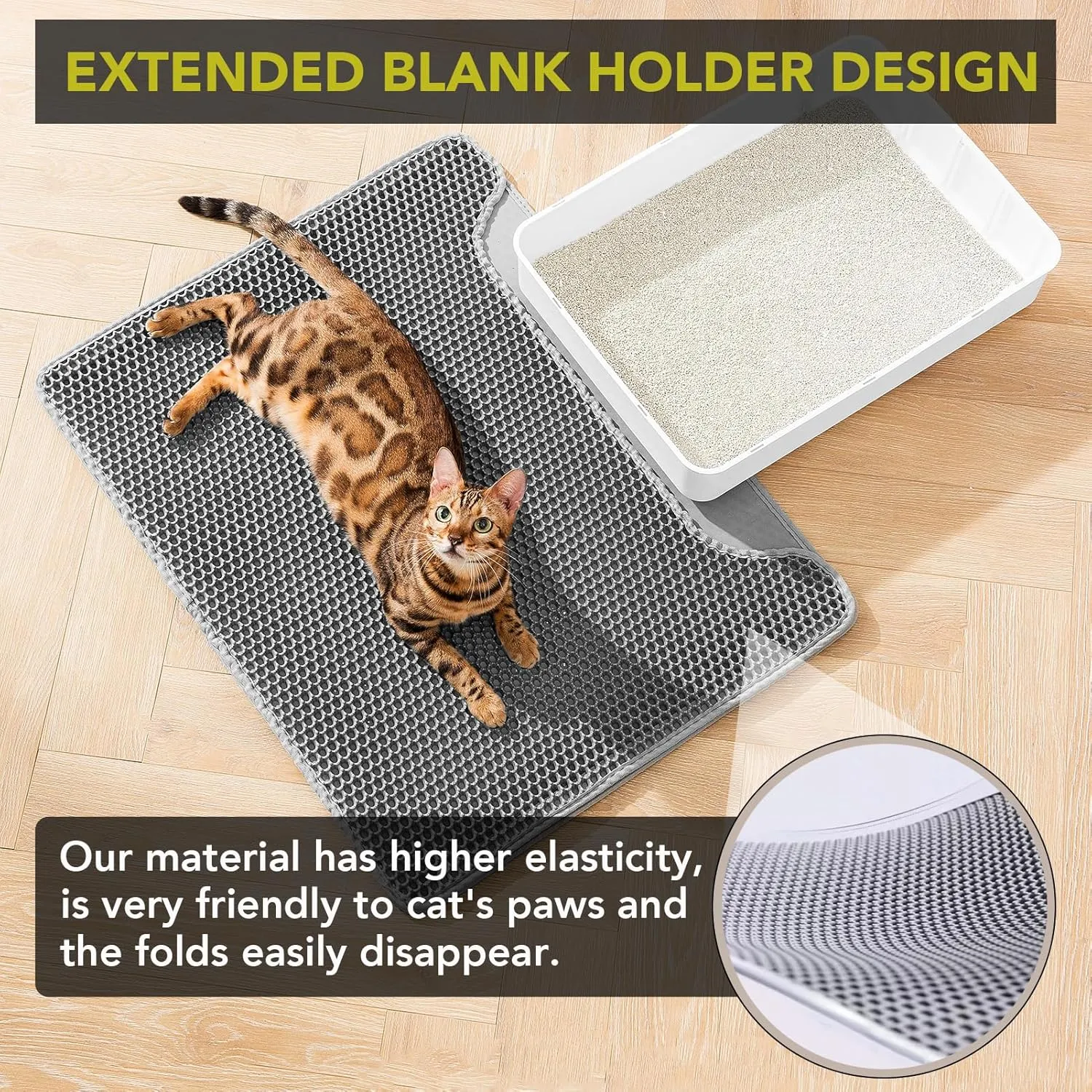 Cat Litter Mat, Large Kitty Litter Box Trapping Mat, 30x23'' Honeycomb Double Layer Urine & Waterproof, Washable Easy Clean, Litter Mats for Floor Less Waste, Anti-Slip