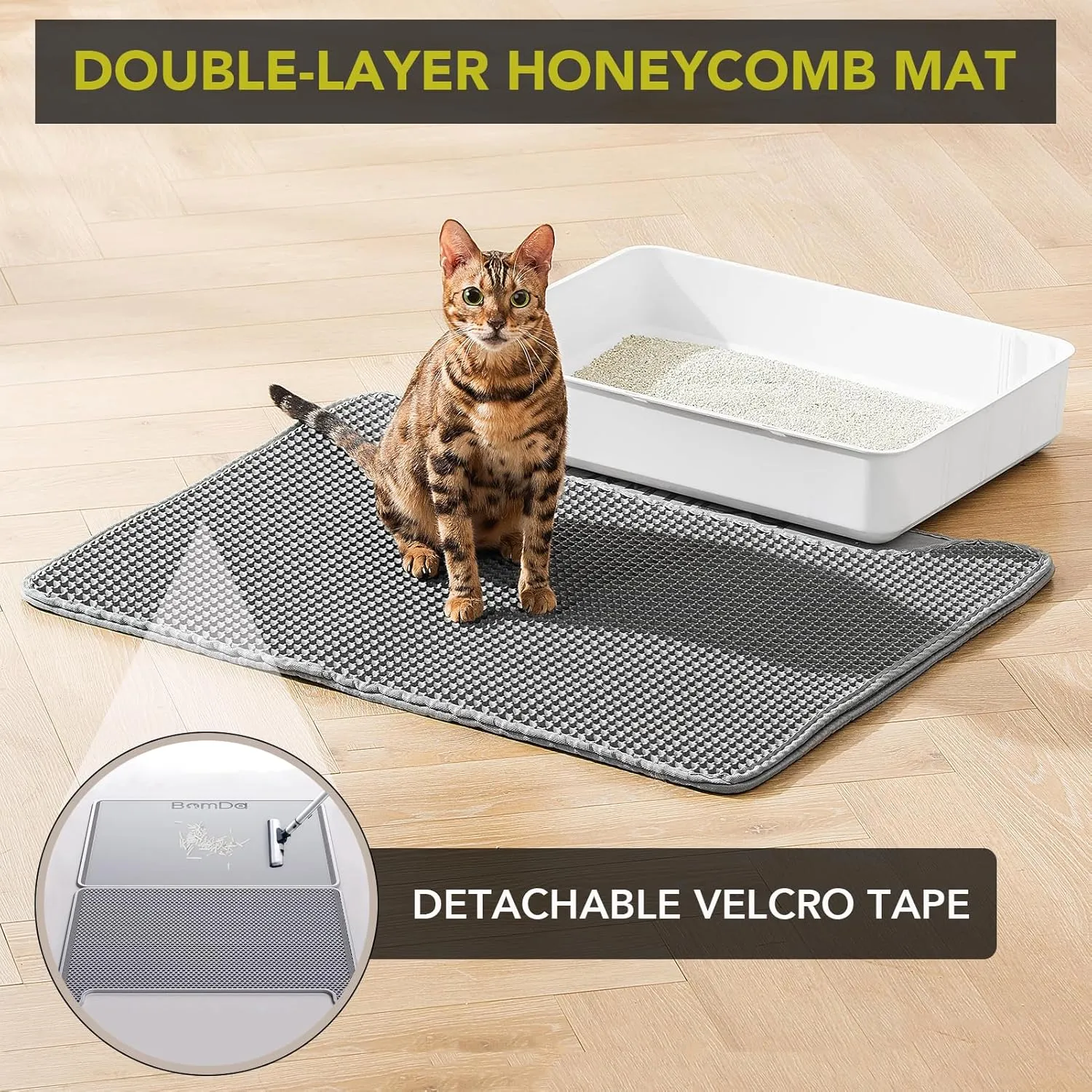 Cat Litter Mat, Large Kitty Litter Box Trapping Mat, 30x23'' Honeycomb Double Layer Urine & Waterproof, Washable Easy Clean, Litter Mats for Floor Less Waste, Anti-Slip