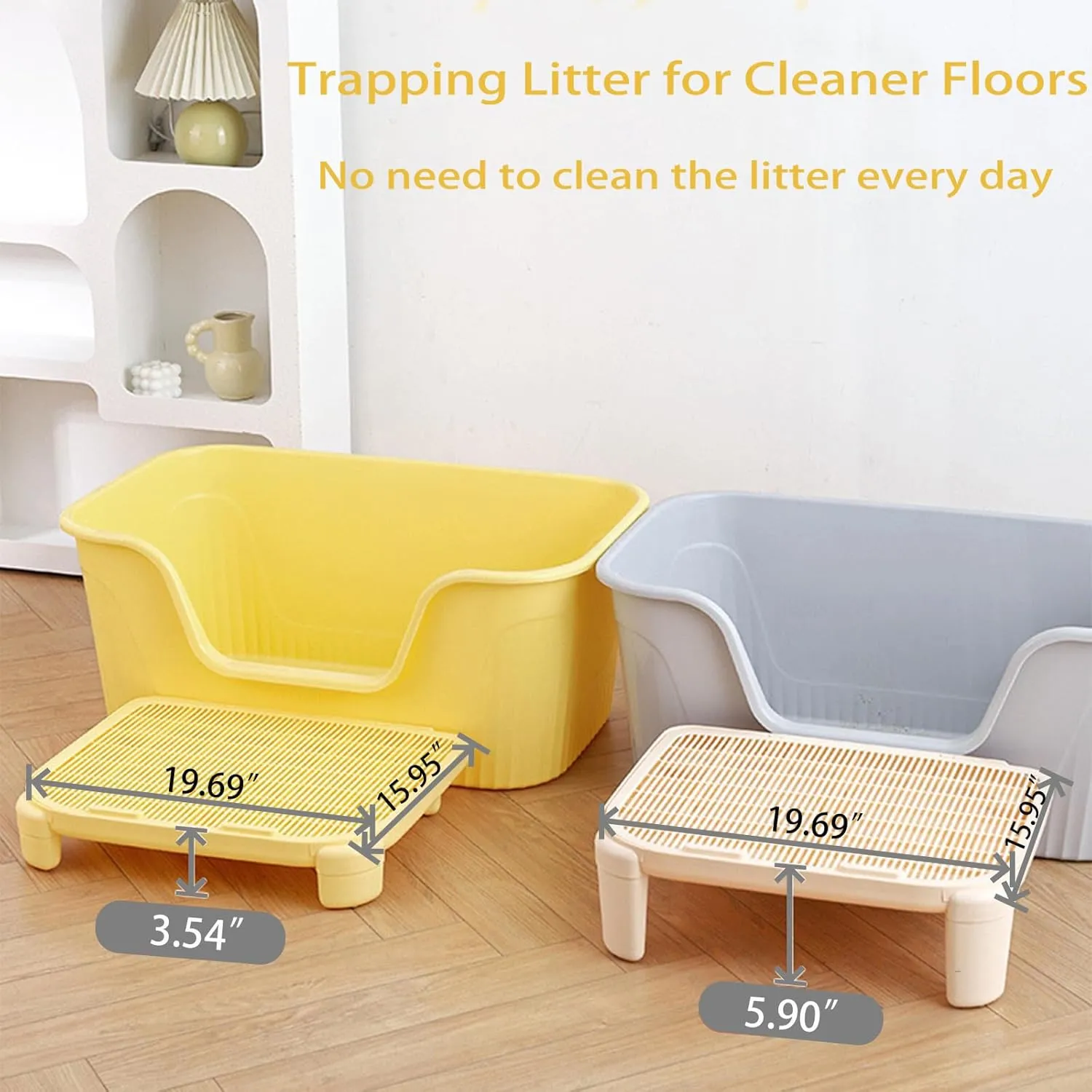 Cat Litter Mat Litter Trapping Mat,19.69"X15.95"X5.90"Litter Box Mat,Waterproof Cat Mats for Litter Large,Easy Clean,Non-Slip Litter Mat for Cat,Urine-Proof Kitty Litter Catcher Mat,Washable (White)