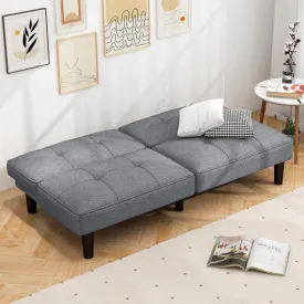 Convertible Folding Futon Sofa Bed with 6-Position Adjustable Backrest-Gray