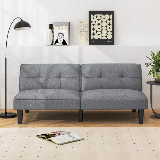 Convertible Folding Futon Sofa Bed with 6-Position Adjustable Backrest-Gray