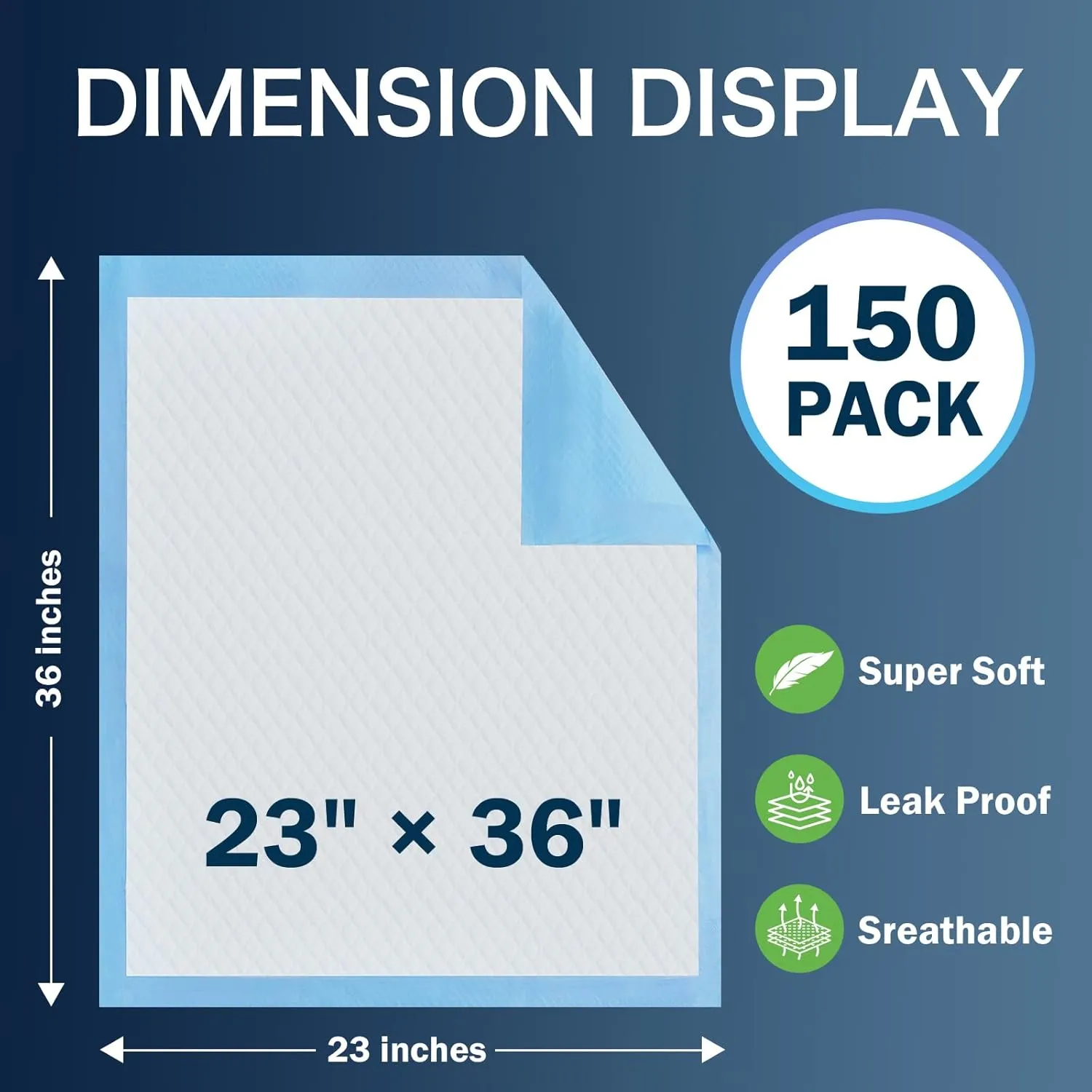 Disposable Pads 23"36" (150pcs) Moderate Absorbent Underpads Incontinence Bed Pads Disposable Chucks, Pee Pads for Kids, Adults and Pet