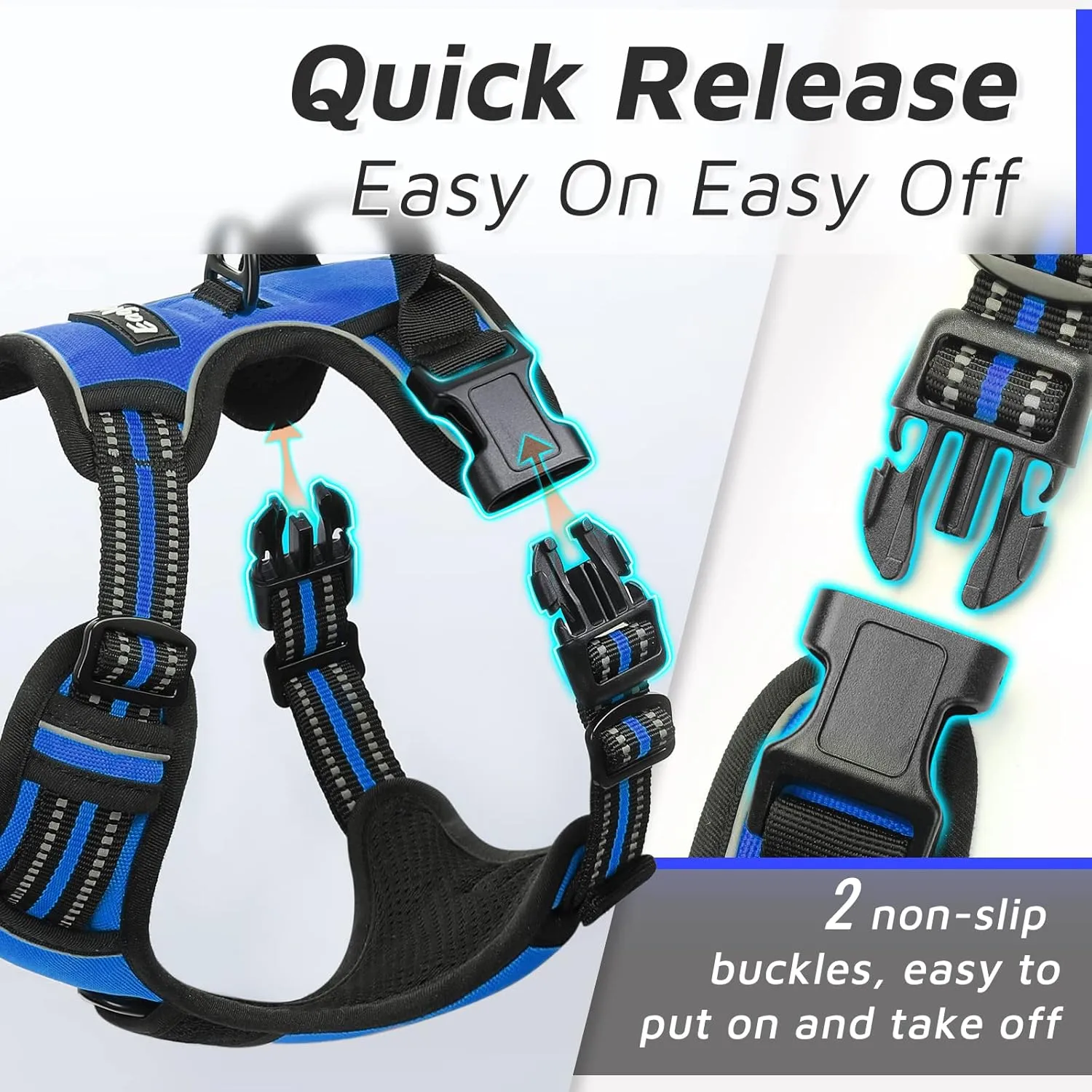 Eagloo Dog Harness for Large Dogs, No Pull Service Vest with Reflective Strips and Control Handle, Adjustable and Comfortable for Easy Walking, No Choke Pet Harness with 2 Metal Rings, Blue, L