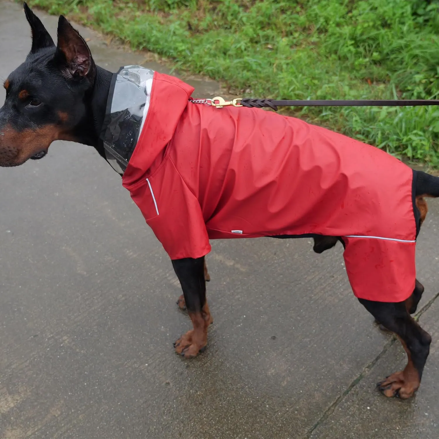 Four-Legged Full Coverage Waterproof Dog Raincoat with Reflective Features Pet Raincoats for Large Medium Small Dogs Red M