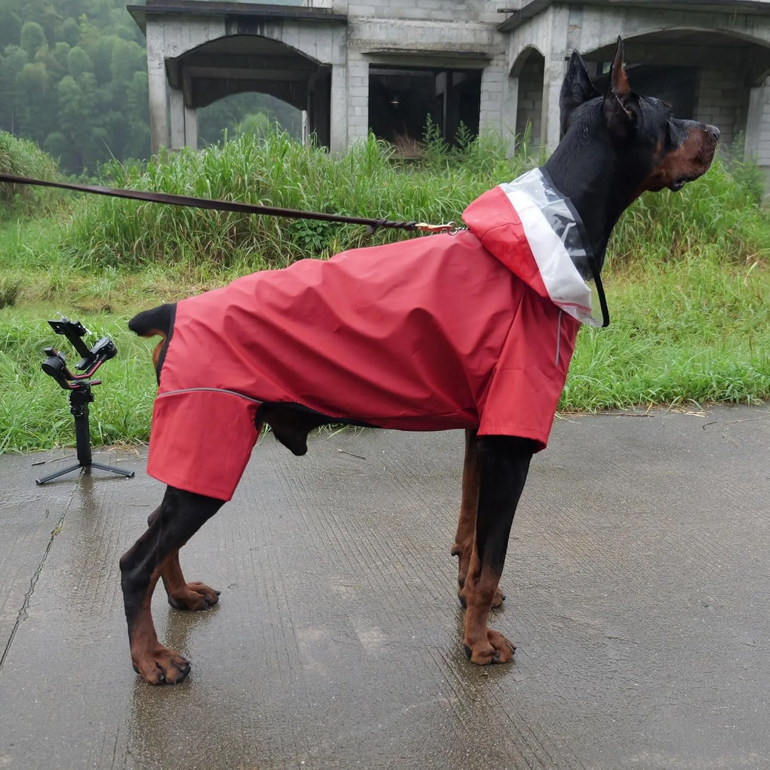 Four-Legged Full Coverage Waterproof Dog Raincoat with Reflective Features Pet Raincoats for Large Medium Small Dogs Red M