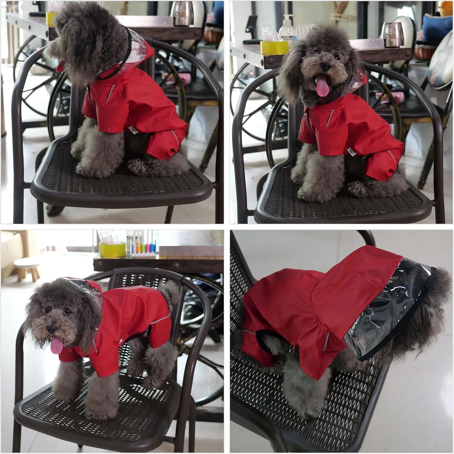 Four-Legged Full Coverage Waterproof Dog Raincoat with Reflective Features Pet Raincoats for Large Medium Small Dogs Red M