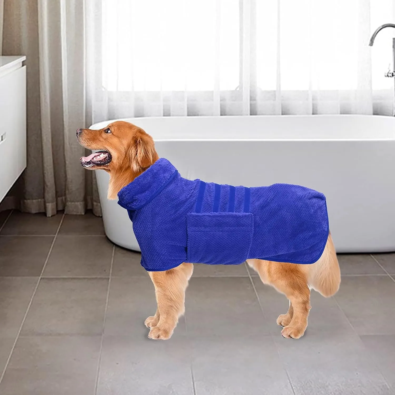 Geyecete Pineapple Grid Fast Drying Super Absorbent Dog Cat Bath Robe Towel - Blue, XL