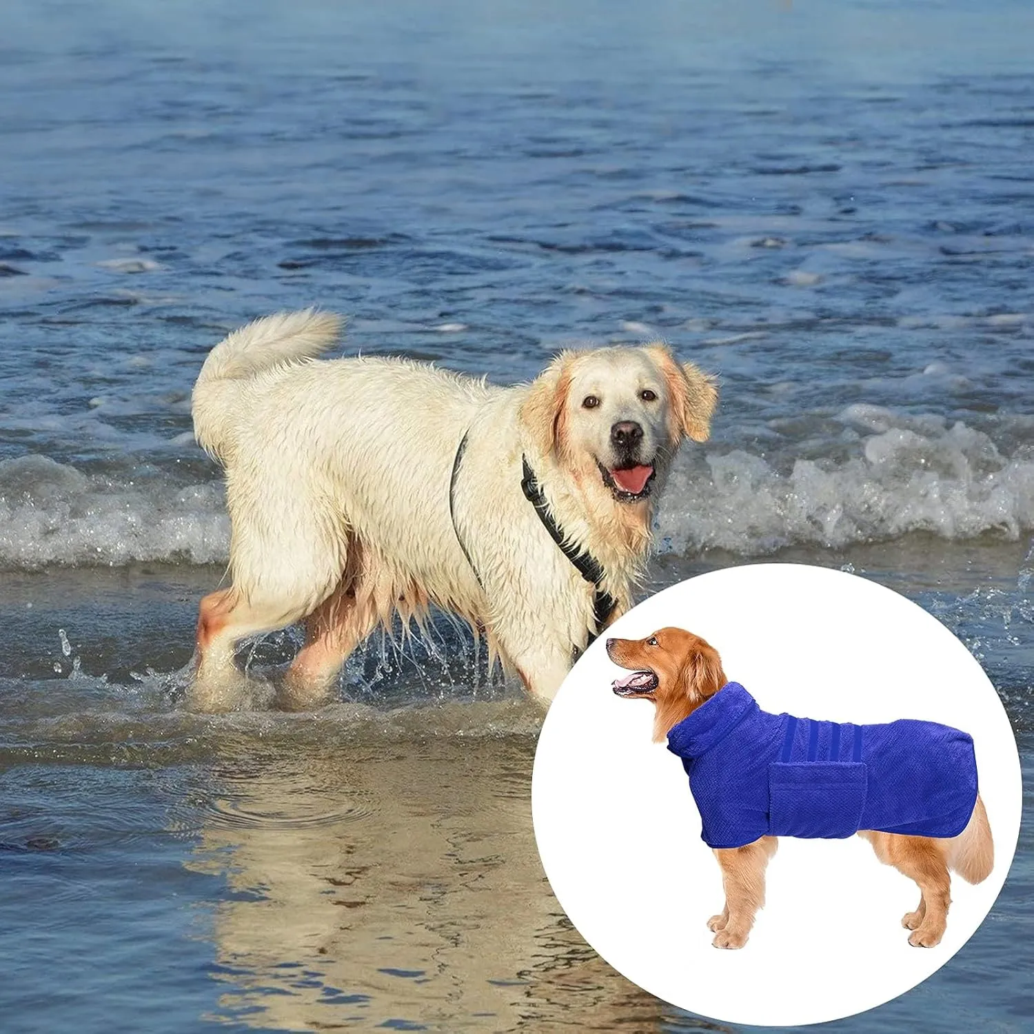 Geyecete Pineapple Grid Fast Drying Super Absorbent Dog Cat Bath Robe Towel - Blue, XL
