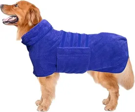 Geyecete Pineapple Grid Fast Drying Super Absorbent Dog Cat Bath Robe Towel - Blue, XL