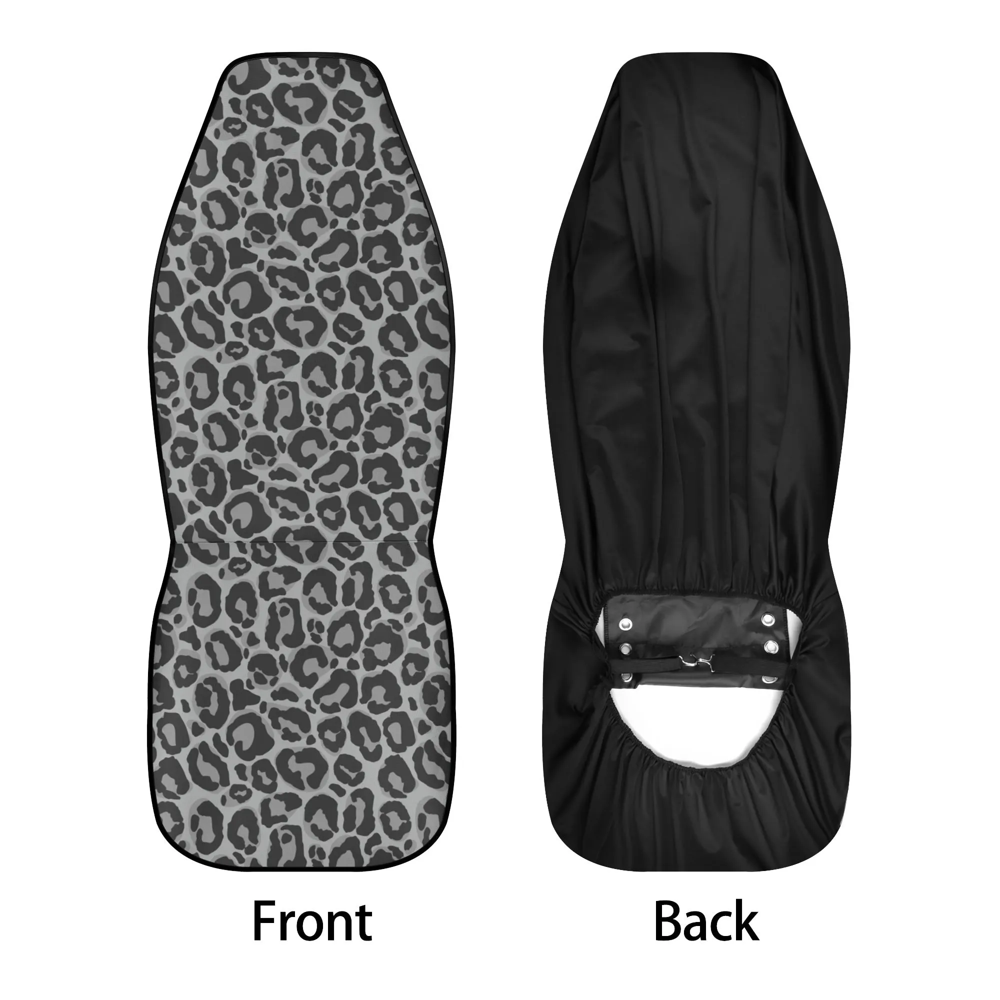 Grey Leopard Front and Back Car Seat Covers Full Set (4 pcs), Animal Print Auto Dog Pet Vehicle SUV Universal Protector Accessory Men Women