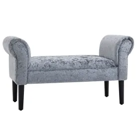 HOMCOM Ice Crush Velvet Bed End Arm Bench Upholstered Bedside Footstool, Grey