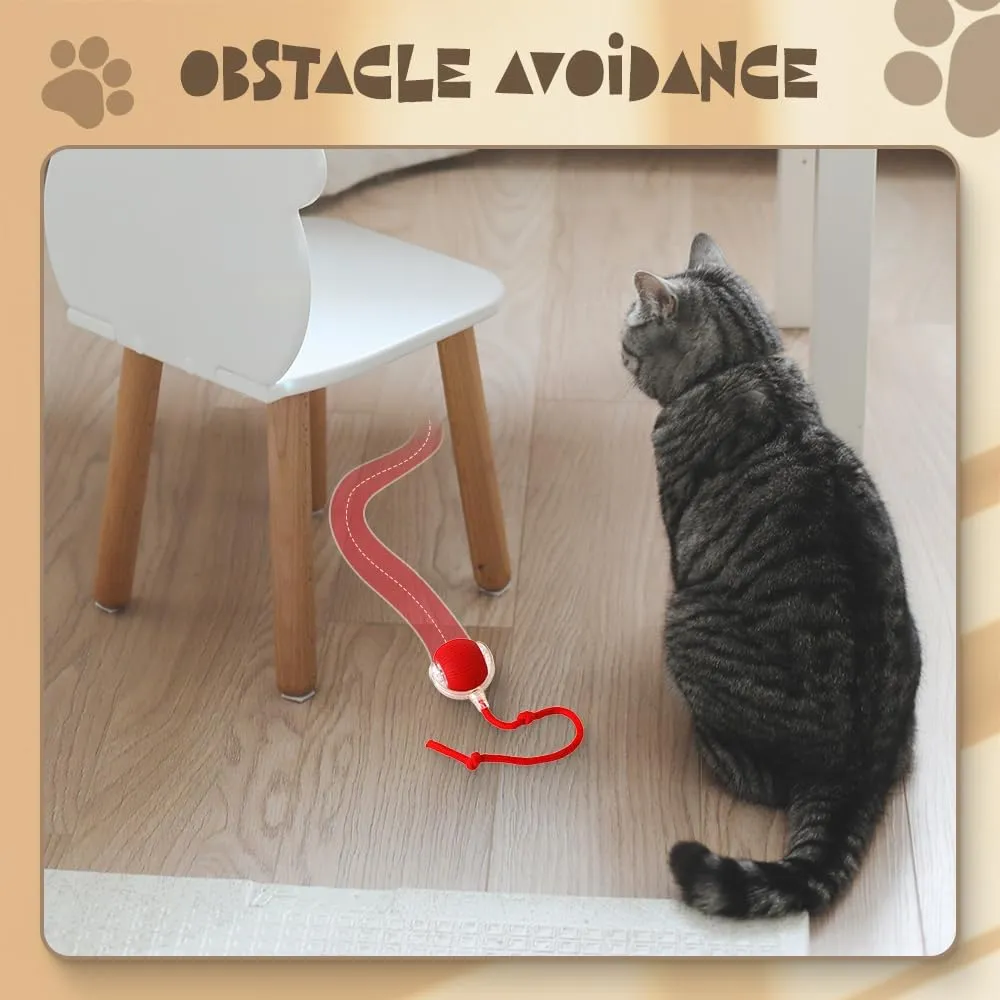 Interactive Cat Toys Ball for Indoor, Multicolor Rolling Ball Motion Activate Rolling Ball, 360 Smart Automatic Moving Dog Puppies Toys Smart Automatic Rolling Pet Ball for Dog/Cat (Red)
