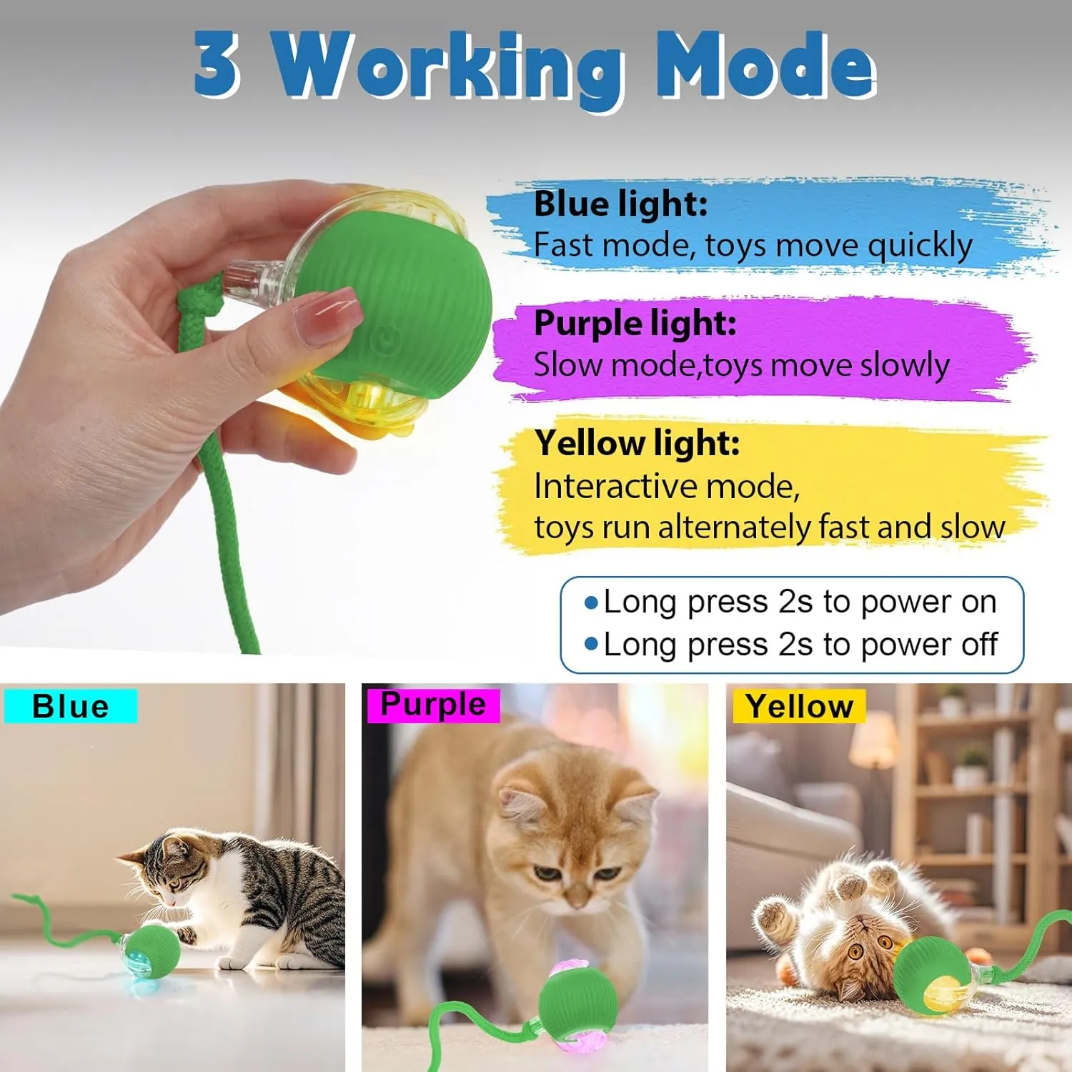 Interactive cat Toys for Indoor Cats, Speedy Tail 3.0 Cat Toy, Motion Activate cat Toy BallAutomatic Toys for Bored Indoor Cats, Speedy Tail 2.0 Cat Toy, Rechargeabl(Green)