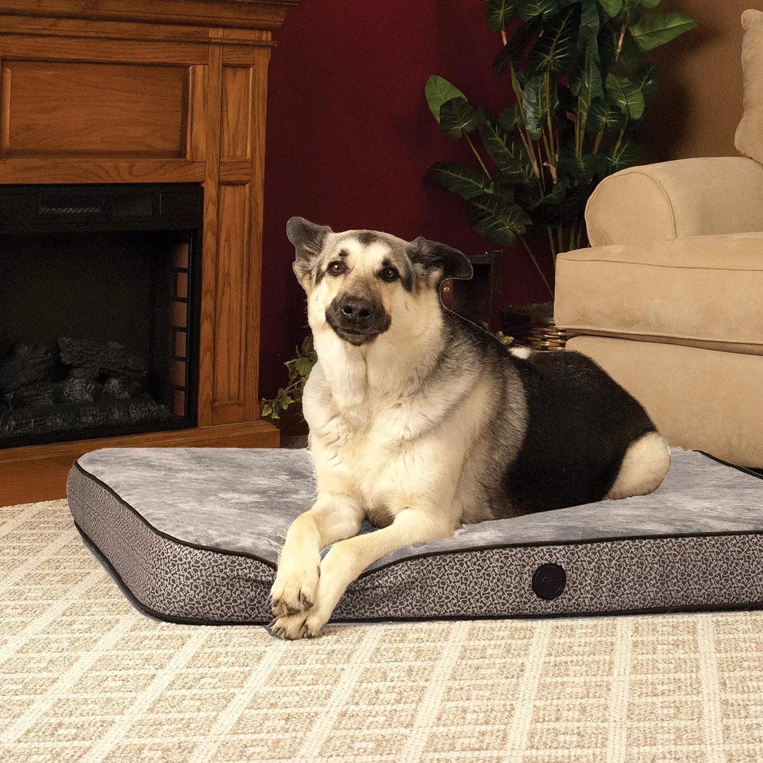 K&H Pet Products Superior Orthopedic Pet Bed Paw/Bone Print Gray Paw Bone Print Large 40 X 50 Inches