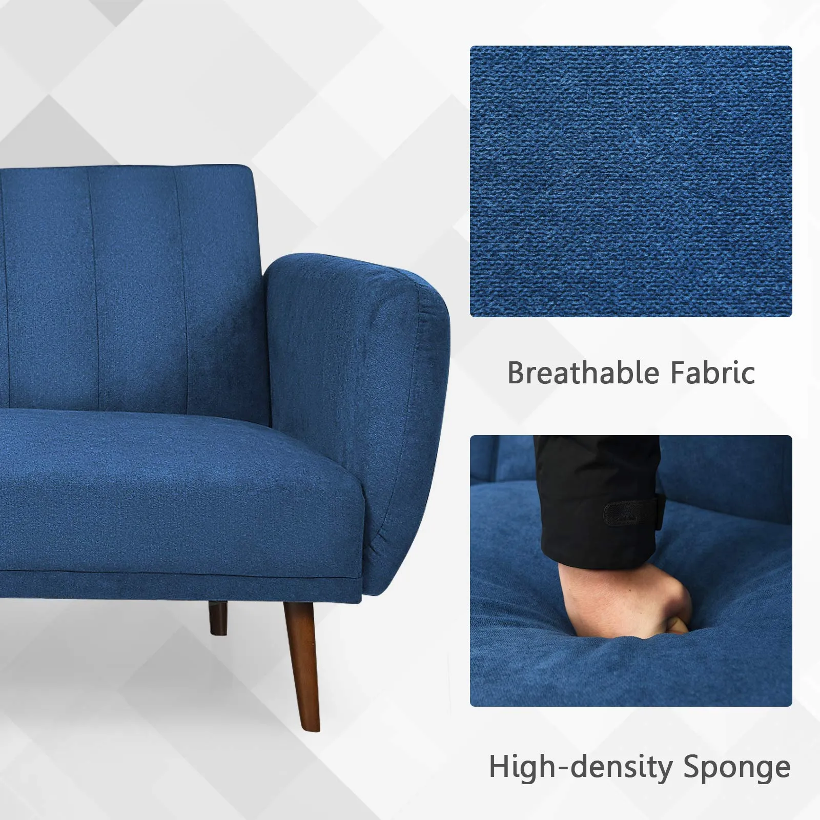 KOMFOTT Foldable Futon Sofa Bed, Convertible Sofa Couch Upholstered Futon Sleeper Sofa, 3-Level Angle Adjustable