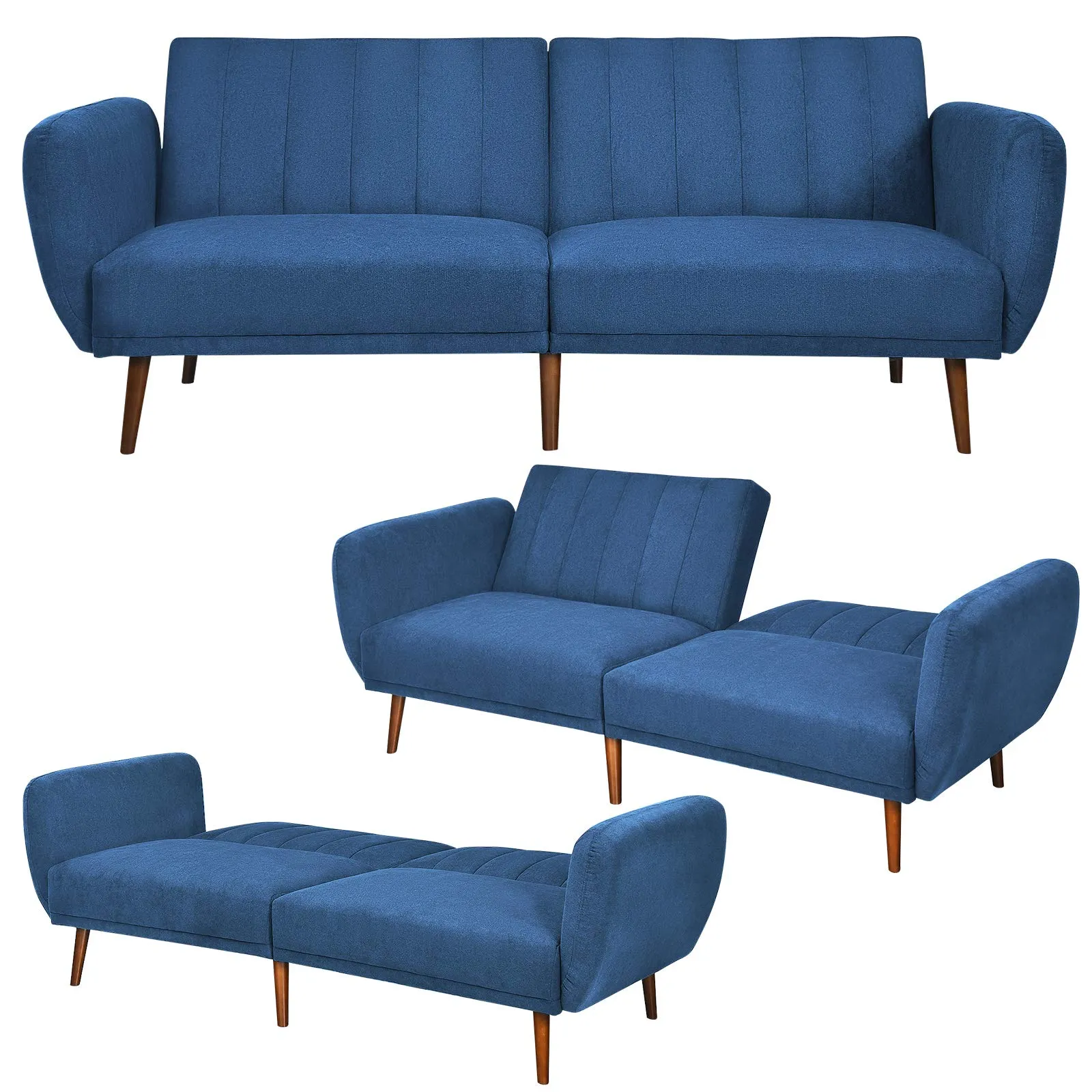 KOMFOTT Foldable Futon Sofa Bed, Convertible Sofa Couch Upholstered Futon Sleeper Sofa, 3-Level Angle Adjustable