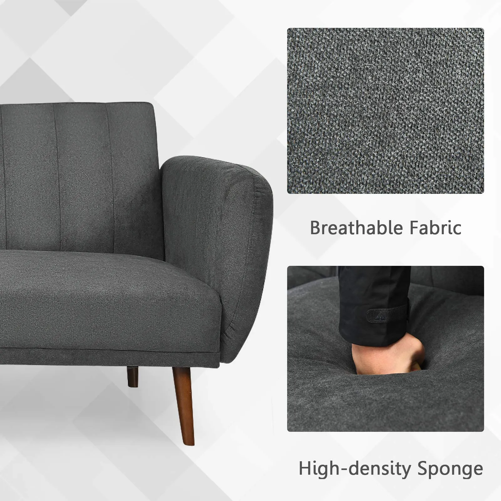 KOMFOTT Foldable Futon Sofa Bed, Convertible Sofa Couch Upholstered Futon Sleeper Sofa, 3-Level Angle Adjustable