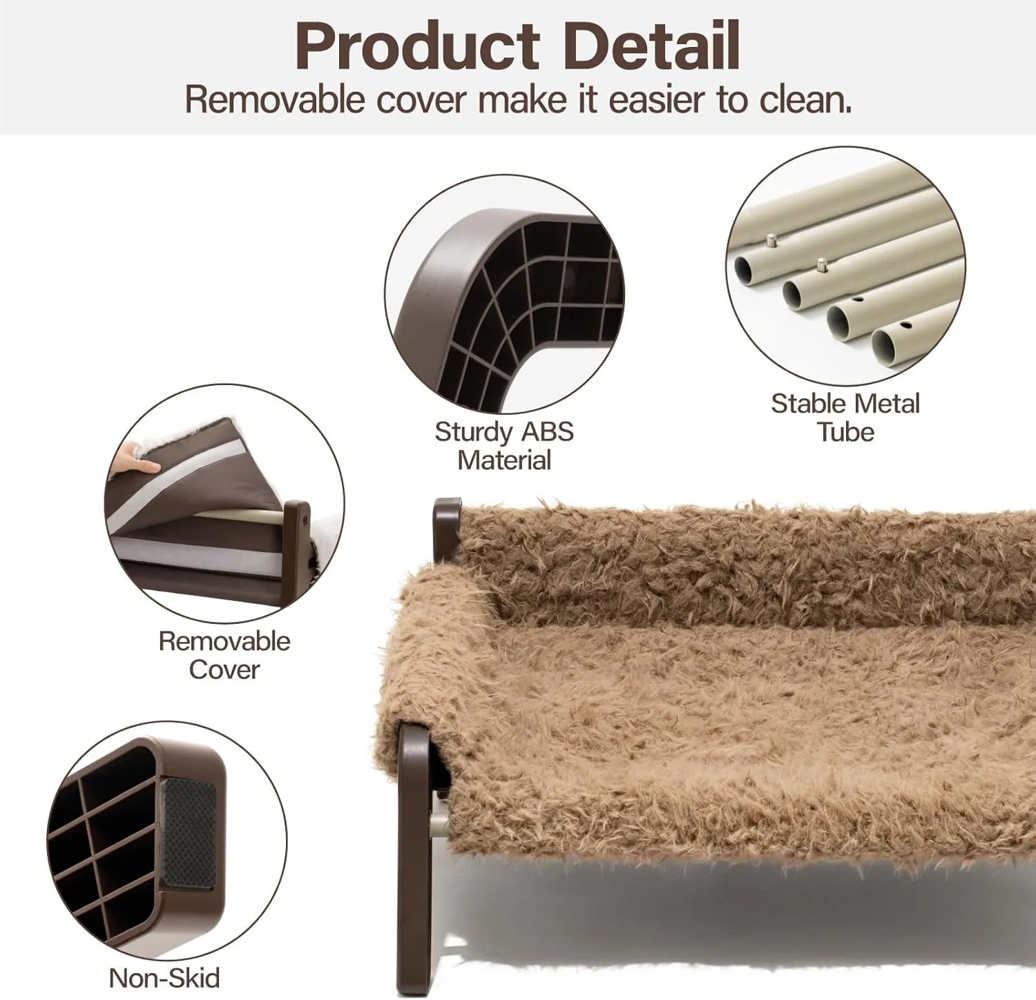 MEWOOFUN Elevated Dog Bed, Raised Dog Sofa with Non-Slip Bottom, Washable Pet Couch Bed Indoor & Outdoor Up to 66lbs (Plush Brown)