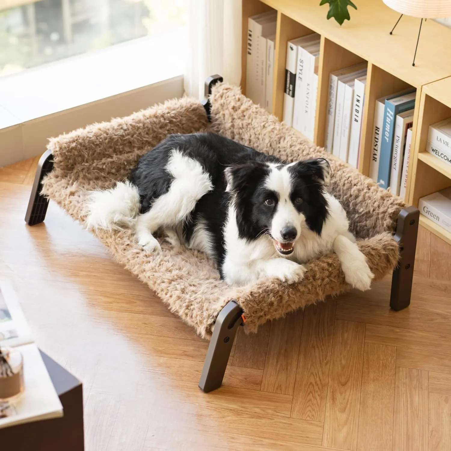 MEWOOFUN Elevated Dog Bed, Raised Dog Sofa with Non-Slip Bottom, Washable Pet Couch Bed Indoor & Outdoor Up to 66lbs (Plush Brown)