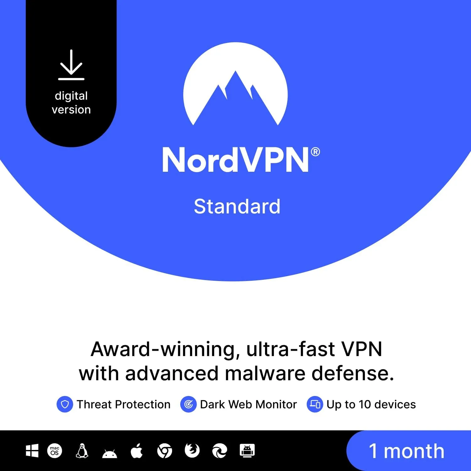 NordVPN Standard, 10 Devices, 1-Month, VPN & Cybersecurity, Digital Code
