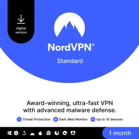 NordVPN Standard, 10 Devices, 1-Month, VPN & Cybersecurity, Digital Code
