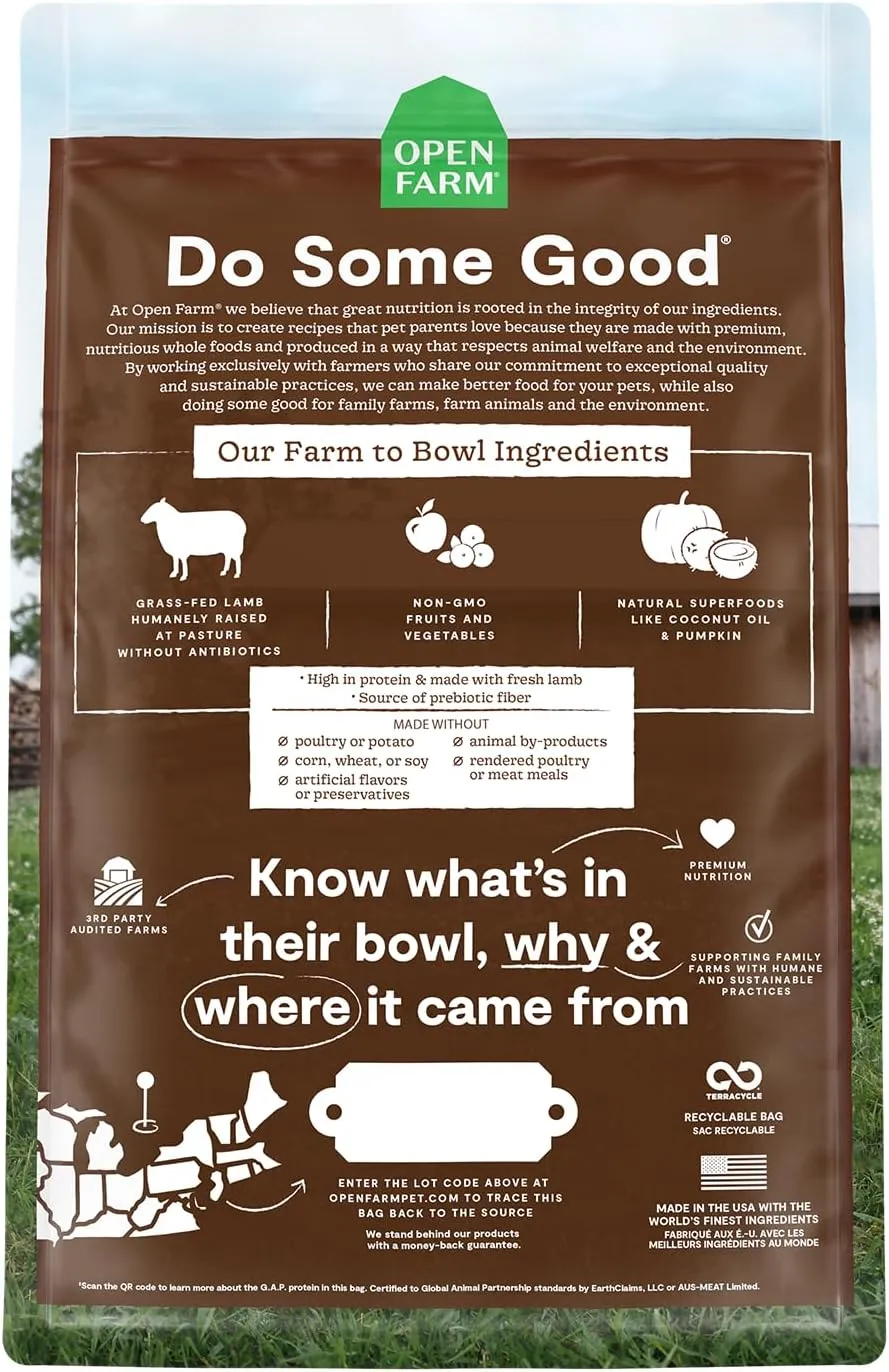 Open Farm Pasture-Raised Lamb Grain-Free Dry Cat Food, Humanely Raised Lamb Recipe with Non-GMO Superfoods and No Artificial Flavors or Preservatives, 4 lbs