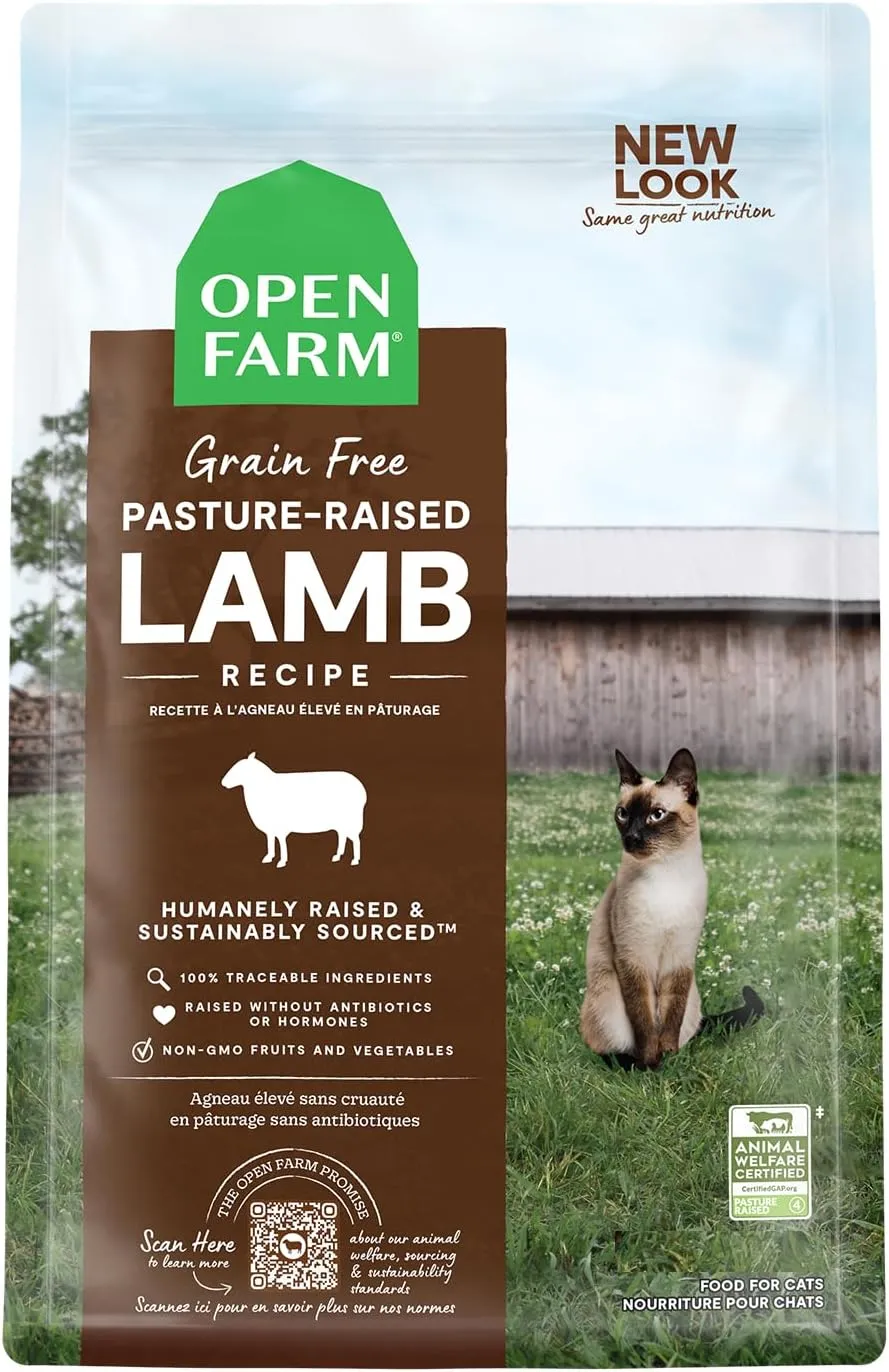 Open Farm Pasture-Raised Lamb Grain-Free Dry Cat Food, Humanely Raised Lamb Recipe with Non-GMO Superfoods and No Artificial Flavors or Preservatives, 4 lbs