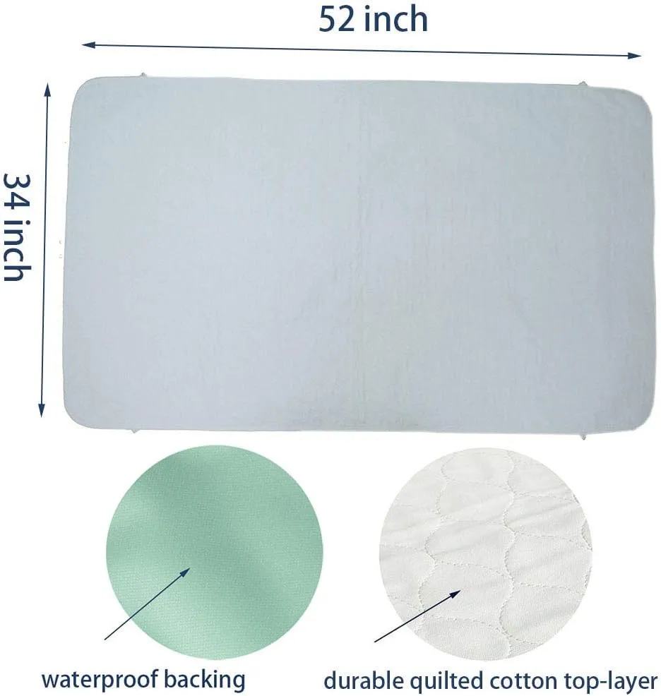 Pack of 2 Careboree Quilted Cotton Top Underpad 34"X52" Reusable Incontinence Bed Pads Washable Durable Waterproof Extra Absorbent Draw Sheet for Mattress