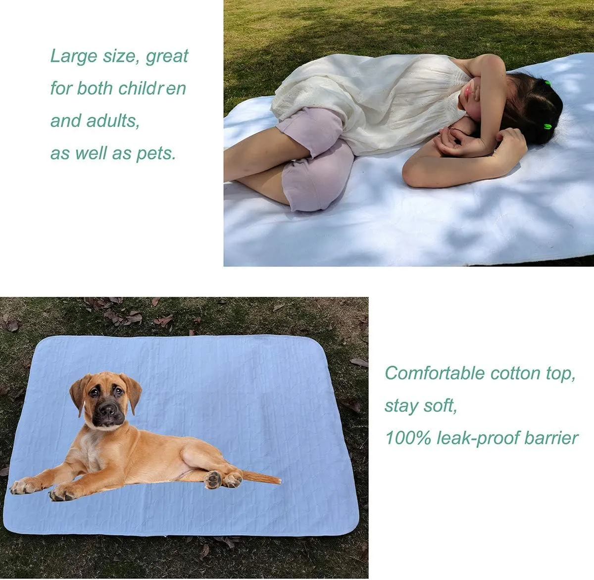 Pack of 2 Careboree Quilted Cotton Top Underpad 34"X52" Reusable Incontinence Bed Pads Washable Durable Waterproof Extra Absorbent Draw Sheet for Mattress