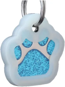 Pet ID Tags, Personalized Dog Tags and Cat Tags, Custom Engraved, Easy to Read, Cute Glitter Paw Pet Tag (Glitter Turquoise Silencer)