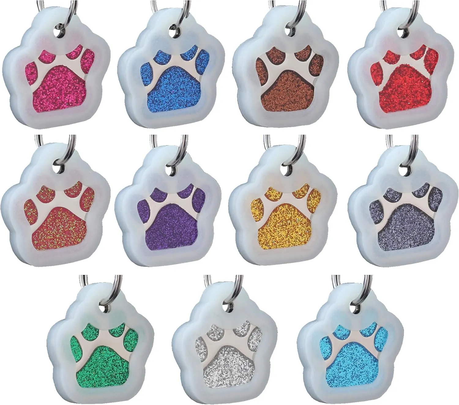 Pet ID Tags, Personalized Dog Tags and Cat Tags, Custom Engraved, Easy to Read, Cute Glitter Paw Pet Tag (Glitter Turquoise Silencer)