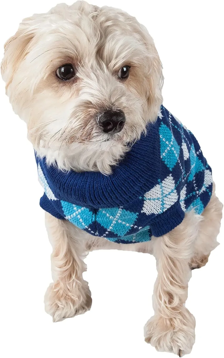 Pet Life  Argyle Style Weaved Pet Sweater - Designer Heavy Cable Knitted Dog Sweater with Turtle Neck - Winter Dog Clothes Designed to Keep Warm