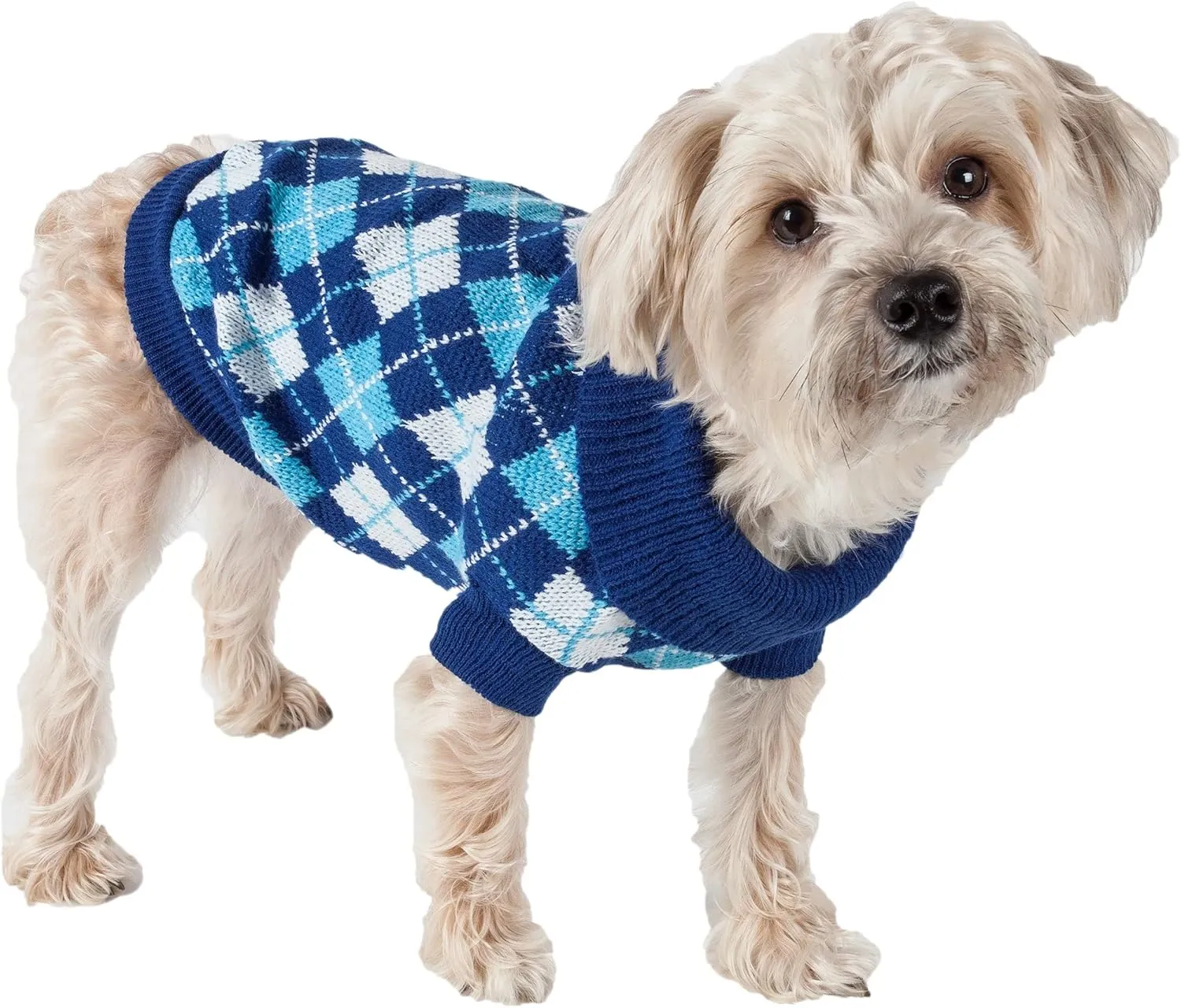 Pet Life  Argyle Style Weaved Pet Sweater - Designer Heavy Cable Knitted Dog Sweater with Turtle Neck - Winter Dog Clothes Designed to Keep Warm